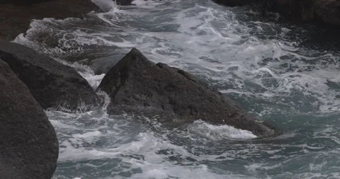 The ocean and the dance of the waves, Madeira, 4K slomo Stock Footage 246333215