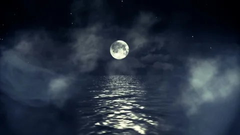 Ocean and Full Moon on a Starring Night in Seamless Loop Stock Footage 124854219