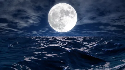 Ocean And Moon in a 3D animation Stock Footage 235643919