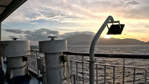Ocean and Mountain View inside a Passenger Ship Stock Footage 233648225