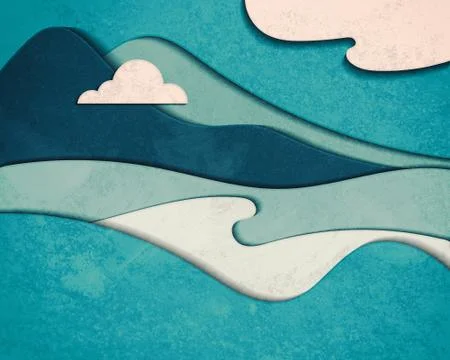 Ocean and mountains with clouds Stock Illustration