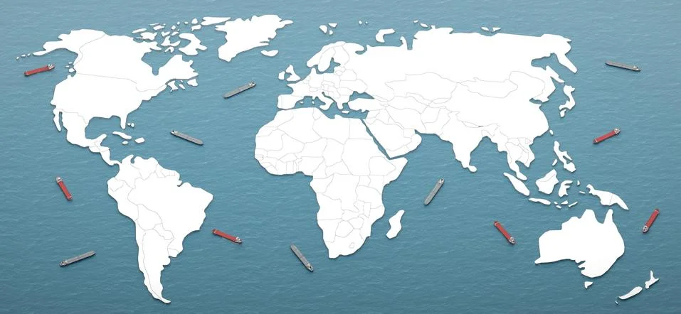 Ocean arround world map form 3d rendering Stock Illustration
