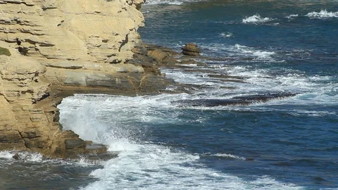 Ocean Background - Dramatic Rugged Coastline with Blue Waves Stock Footage 101793591