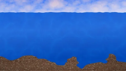 Ocean background with rippling waves, moving clouds, sea floor. 3d animation Stock-Footage 94592567