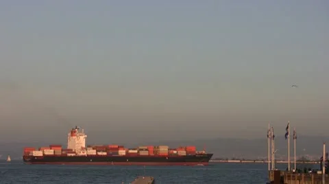 Ocean Barge in SF Bay Stock Footage 10585252