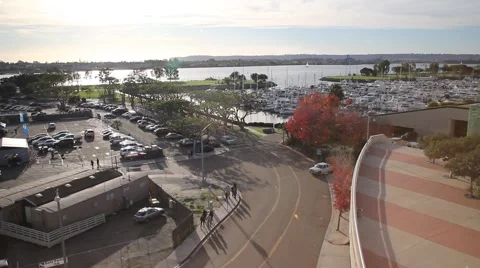 Ocean bay with traffic in foreground Stock Footage 2168167