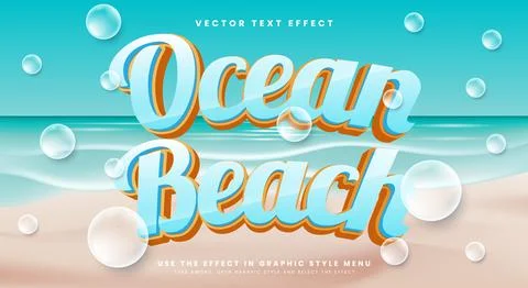 Ocean Beach 3d editable text effect template Stock Illustration
