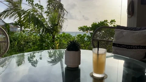 Ocean beach bar drink 60fps H264 4k Stock Footage 208853521