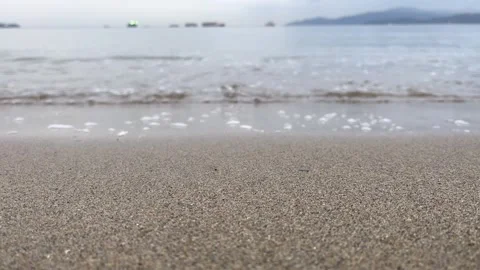 Ocean Beach Calm Waves Close-Up with Distant Lights Video stock 309550847
