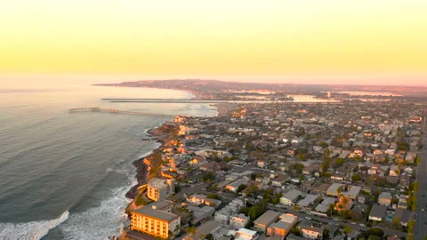 Ocean Beach community in San Diego California. Drone flight during sunset. Stock Footage 227713853