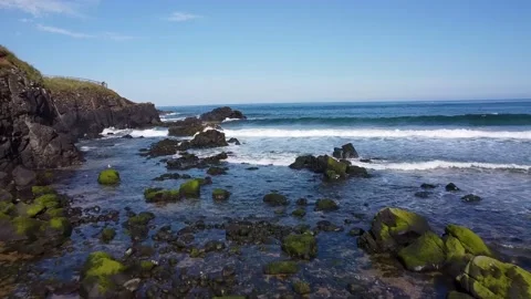 Ocean beach, flying above ocean and rocks northern ireland drone footage 2.7k Video stock 209190940