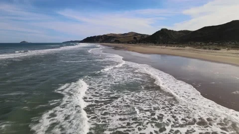 Ocean Beach NZ Drone 4k Stock Footage 169005582