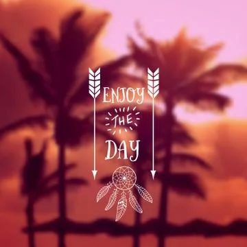 Ocean beach with palms backdrop Stock Illustration