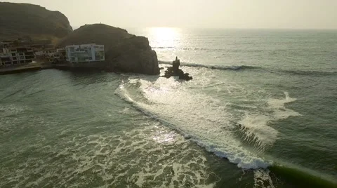 Ocean Beach. Peru -  View of the Cerro Azul port Stock Footage 60043740