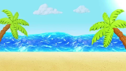 Ocean, Beach Sand. Background for summer design. Clay animation. 4K Video stock 73989101