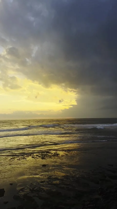 Ocean beach sunrise and dramatic colorful sky clouds Stock Footage 269381252