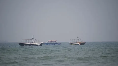 Ocean beach view , Boat standing at the ocean beach 動画素材 151845348