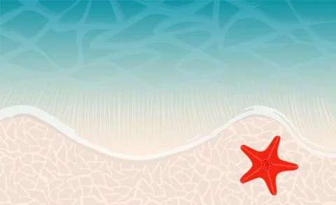 Ocean beach with waves and sand and red star-fish Stock Illustration