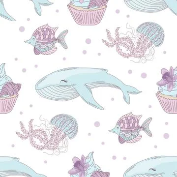 OCEAN BIRTHDAY Underwater Seamless Pattern Vector Illustration Stock Illustration