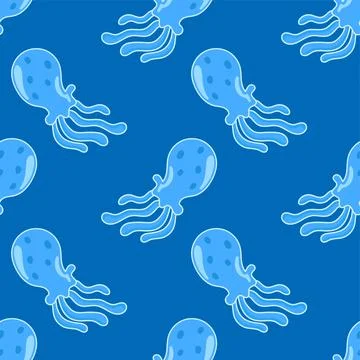 Ocean blue jellyfish repeat seamless pattern 스톡 일러스트