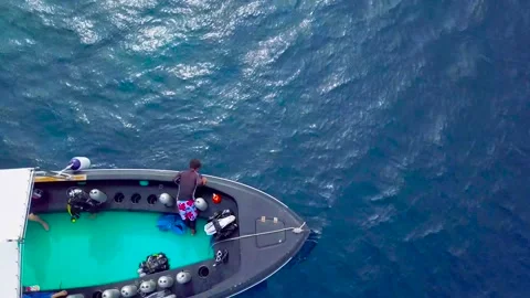 Ocean with Boat top view upper Stock-Footage 136503070