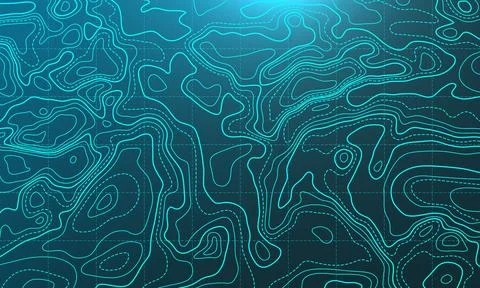 Ocean bottom topographic line map curvy wave isolines vector illustration. Stock Illustration