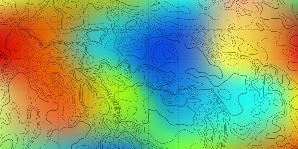 Ocean bottom topographic line map curvy wave isolines vector illustration. Stock Illustration