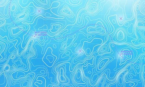 Ocean bottom topographic line map curvy wave isolines vector illustration. Illustrazione stock