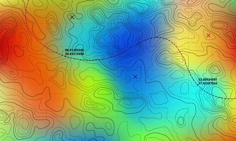 Ocean bottom topographic line map curvy wave isolines vector illustration. イラスト素材
