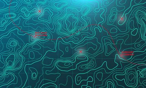 Ocean bottom topographic line map curvy wave isolines vector illustration. Stock Illustration