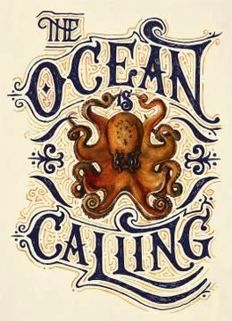 The ocean is calling quote 스톡 일러스트