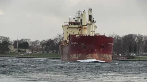 Ocean Castle Freighter from Malta -St. Clair River Port Huron, Michigan  4K Video stock 180308601