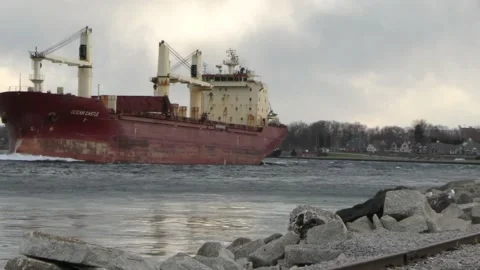 Ocean Castle Freighter Ship Video stock 194692411