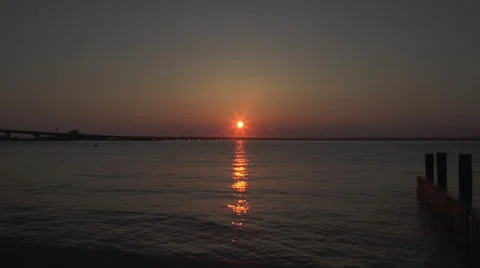 Ocean city nj 9th st bridge sunset zoom Stock Footage 24803231
