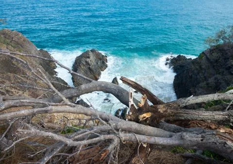 Ocean cliff called Hells Gate near Noosa on the Sunshine Coast Stock Photos