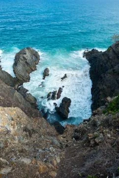Ocean cliff called Hells Gate near Noosa on the Sunshine Coast Stock Photos