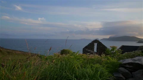 Ocean Cliffs and Ruins - Kerry, Ireland Stock Footage 49507663