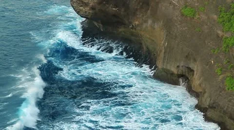 Ocean Coastline with Rock Cliffs Slow Motion Stock Footage 20555729