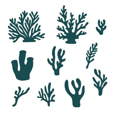 Ocean coral stamp, vector on a white background. Sea nature, silhouette of .. Stock Illustration