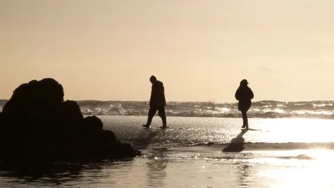 Ocean Couple On Waters Edge Stock Footage 73453102