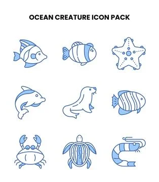 Ocean Creature Blue Color Graphics Icons Pack Stock Illustration