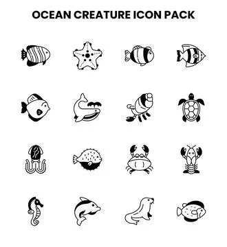 Ocean Creature DuoTone Design Icons Pack Stock Illustration