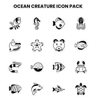 Ocean Creature DuoTone Graphics Icons Pack Illustrazione stock