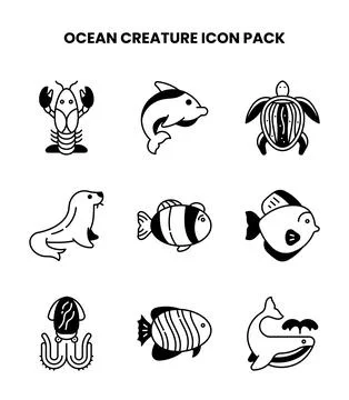 Ocean Creature DuoTone Set Icons Pack イラスト素材