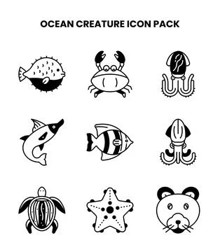 Ocean Creature DuoTone Vector Icons Pack Stock Illustration