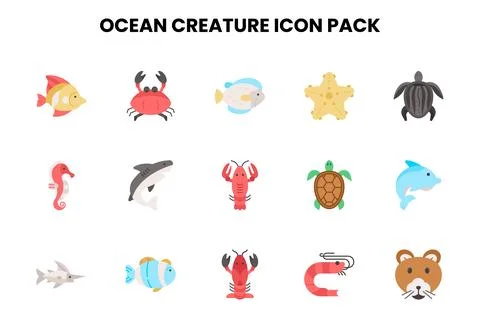 Ocean Creature Flat Set Icons Pack イラスト素材