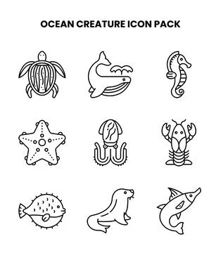 Ocean Creature Line Scalable Icons Pack イラスト素材