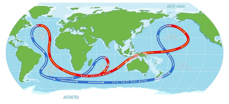 The ocean current world map Stock Illustration