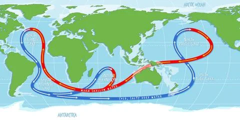 The ocean current world map Stock Illustration