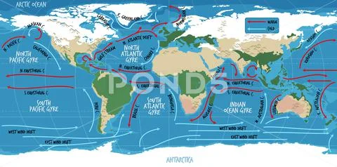 The ocean current world map with names ~ Clip Art #155570579